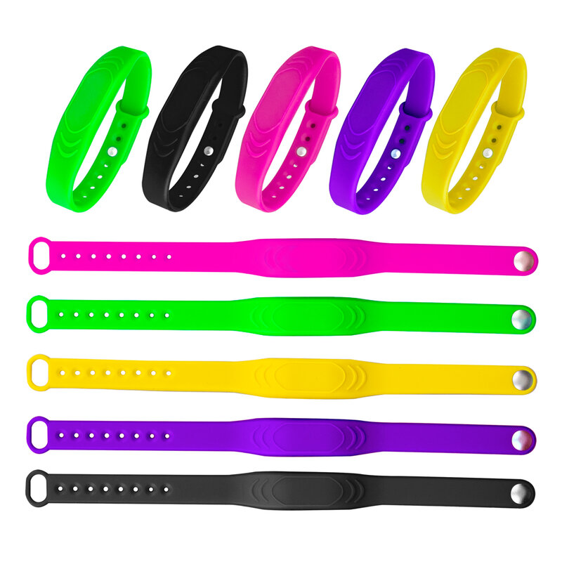 Waterproof 5pcs 125khz 13.56MHz Access Control Silicone Wristband Smart Tag RFID Bracelet 4 Chips Readable Writable Optional
