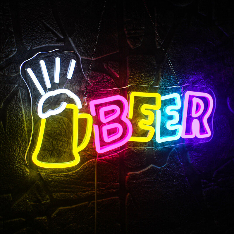 Beer Neon Sign LED Neon Signs for Man Cave Pub Neon Bar Signs for Wall Night Club Beach Store Decor Party Decor USB Neon LED