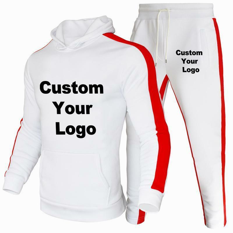 Men's Custom Logo Solid Tracksuits Hoodies+Pants Sets Pullovers Jackets Sweatpants Hooded Streetwear Outfits