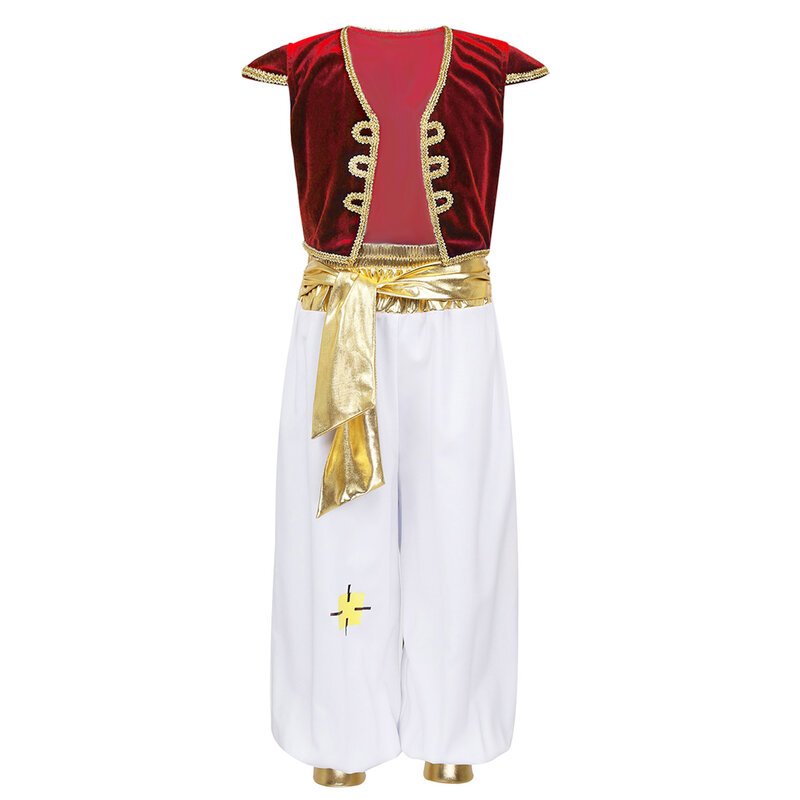 Disfraces de príncipe árabe para niños, mangas casquillo, chaleco con pantalones, Halloween, fiesta de hadas, Carnaval, disfraz de Cosplay