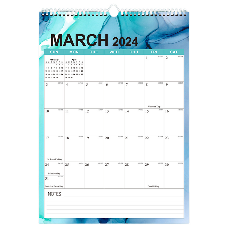 Calendario de pared en espiral para escuela, planificador anual, hoja, Bloc de notas, Agenda, organizador, lista de verificación, hogar y oficina, inglés, 2024