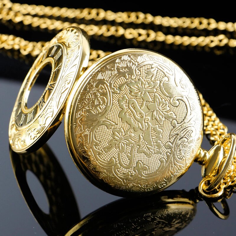 Luksusowe klasyczne złote etui puste czarne tarcze męski kwarcowy zegarek kieszonkowy w stylu Vintage Steampunk naszyjnik wisiorek zegar prezent