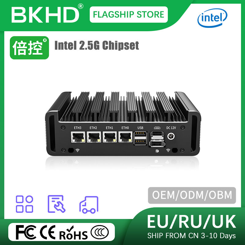 BKHD-Routeur sans ventilateur Celeron G31X, J6412 à l'intérieur, 4x2,5 GE, 2x COM, contrôle industriel approprié, IoT, TPM2.0, compatible Linux, Windows