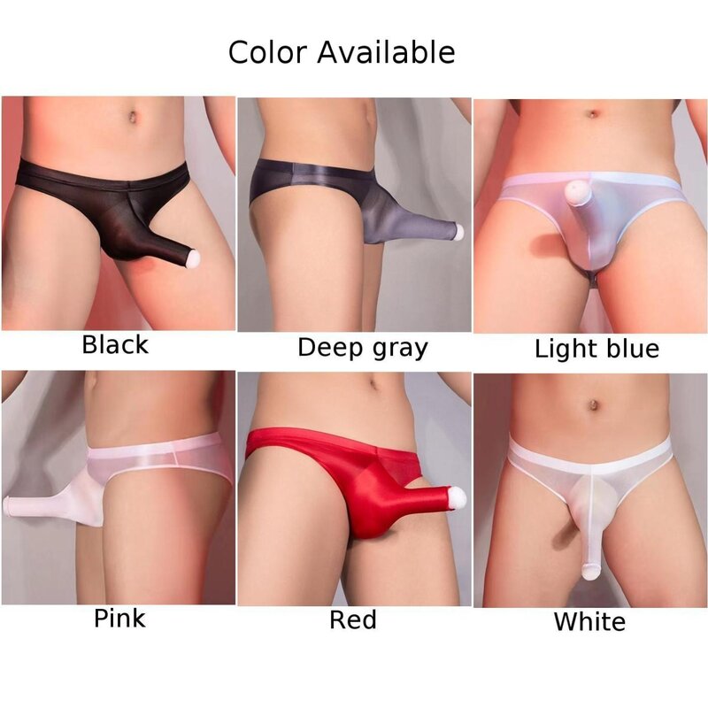 Sexy Men Briefs Glossy Oily Shiny Elephant Nose Panties Low Waist Underwear Elastic Lingerie Sheer Sissy Underpants Slip Homme
