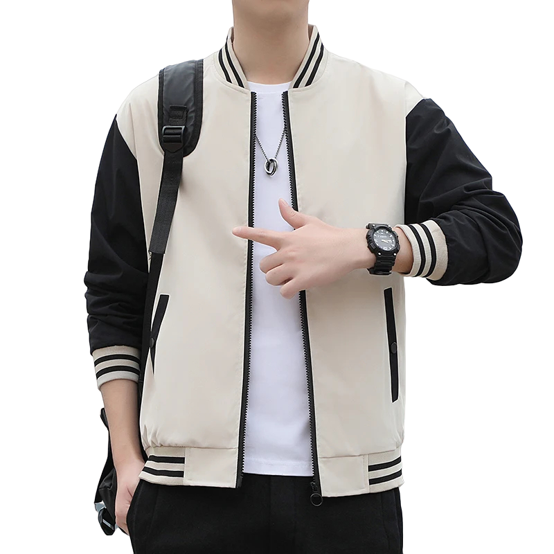 Men's spring autumn business high-end quality casual jacket zipper coat solid color sportswear trench coat