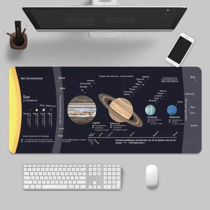 Superfície de borracha grande da almofada do teclado de deskpad do rato do jogo do planeta do espaço para o rato do computador antiderrapante que trava a borda do computador esteira