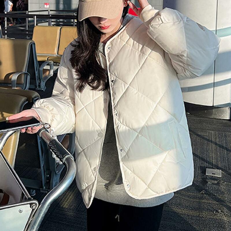 Damska zimowy płaszcz bawełniany jednorzędowa wyściełana ciepła kurtka damska miękki luźny elastyczny mankiet kurtka baseballowa krótka kurtka zimowa