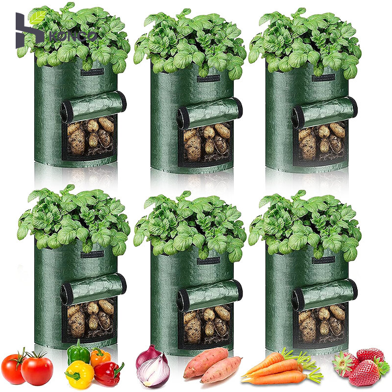 Garden Grow Bags 3/5/7/10 Gallon Plant Growing Bags PE Vegetable Planter Growing Bag DIY Fabric Grow Pot Potato Onion Bag