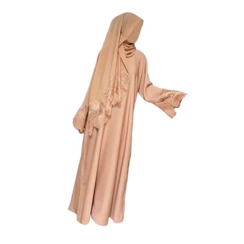 Muslim Robe Clothing Accessories Outfits with Headscarf Elegant Long Sleeves Prayer Dress for Outdoor Pray Festival Ladies Women