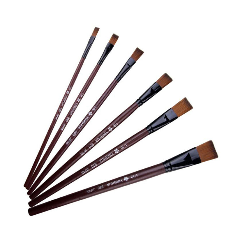 6Pcs/Set Flat Nylon Hair Oil Painting Acrylic Painting Brushes Artist Supplies