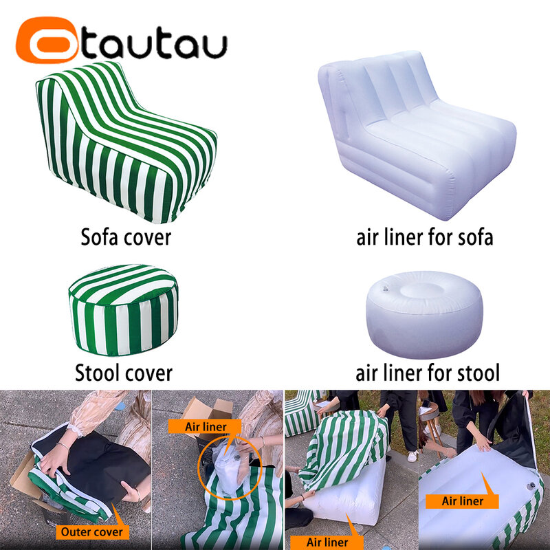 OTAUTAU Portable Outdoor Inflatable Sofa Bed Ottoman Footrest Stool Beach Swim Pool Lounger Removalbe Washable Pouf Cover SF163