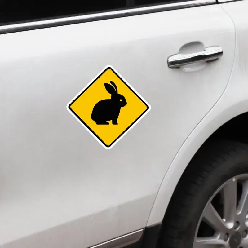 Etiqueta animal bonito do carro do coelho, decalque do PVC, etiqueta de advertência, 10cm x 10cm