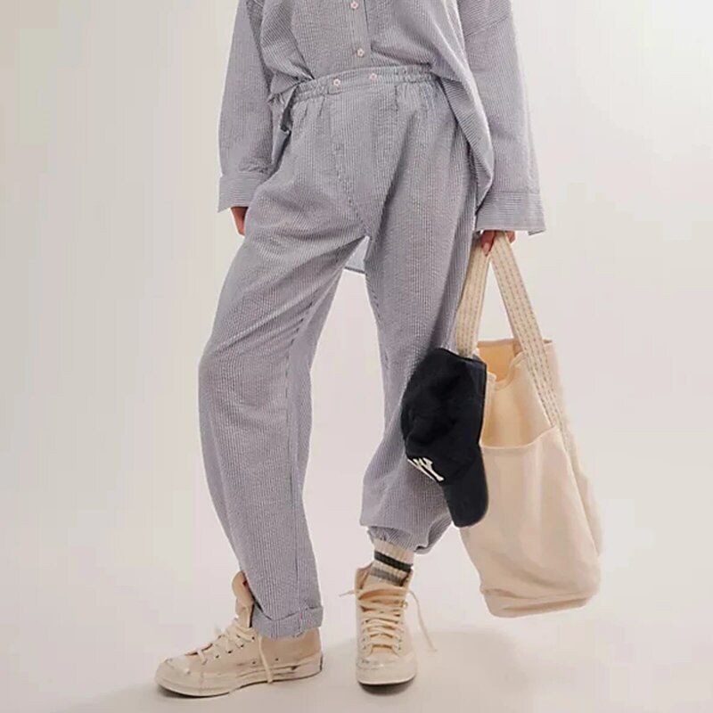 Combhasaki-Pantalones sueltos Y2K Cleanfit para mujer, pantalón de chándal de pierna ancha con botones, cintura alta elástica, moda informal