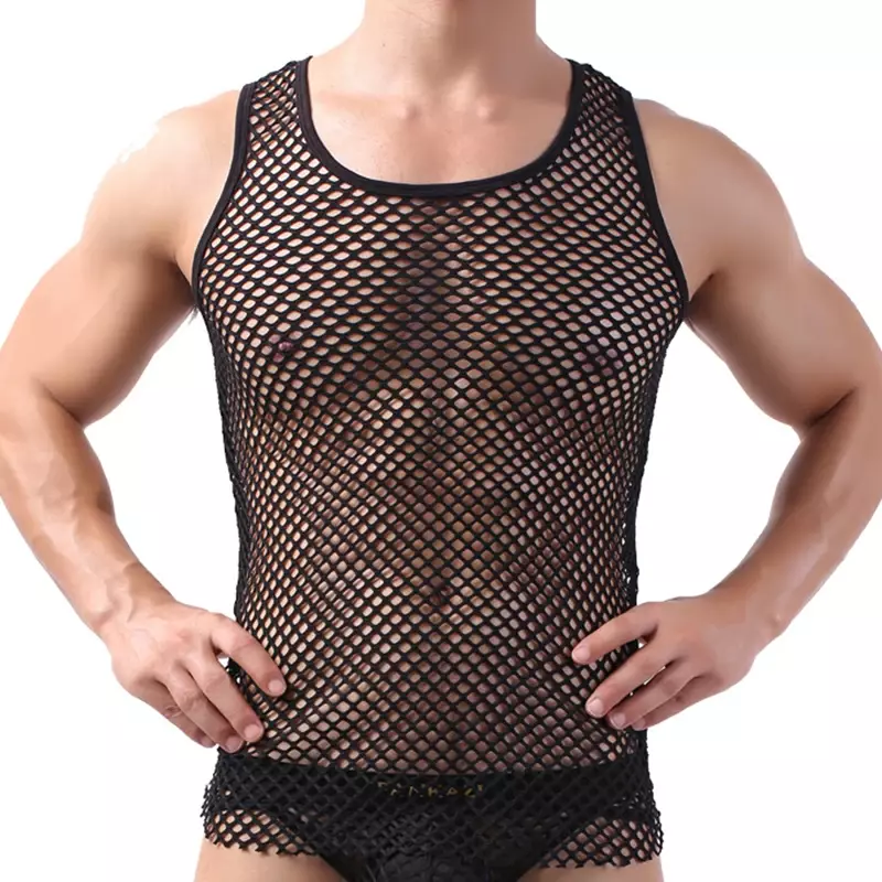 Sexy Herren Dessous Mesh sehen durch Pu Leder Signalhorn Tasche Bodysuit Wrestling Singulett Overall ärmellose Unterwäsche Unterhemden