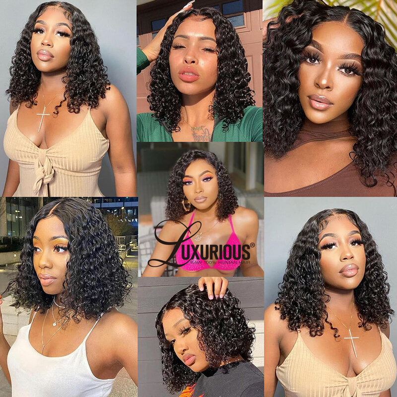 LUXURIOUS Glueless Curly Bob Wig Human Hair Short Water Wave Frontal Wig Pre Plucked 4x4  Wear And Go Closure Wigs 180% Density
