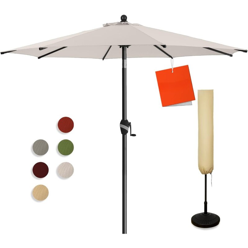 Guarda-sol de mesa de alumínio, Tecido acrílico de 5 anos sem desbotamento, Topo do dossel, Guarda-chuvas bege, mercado