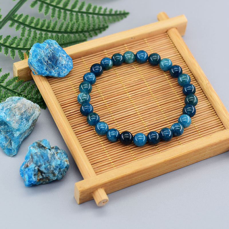 Pulseras originales de cuentas de apatita azul Reiki para hombres y mujeres, piedra Natural, circulación sanguínea, estimula el apetito, joyería para el cuidado de la salud