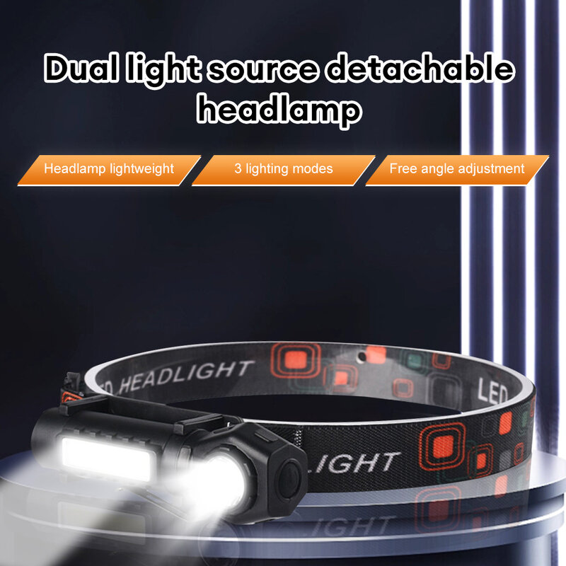 Outdoor Headlamp USB Detachable Head Lamp Waterproof Magnetic Rechargeable Flashlight for Working Camping Fishing
