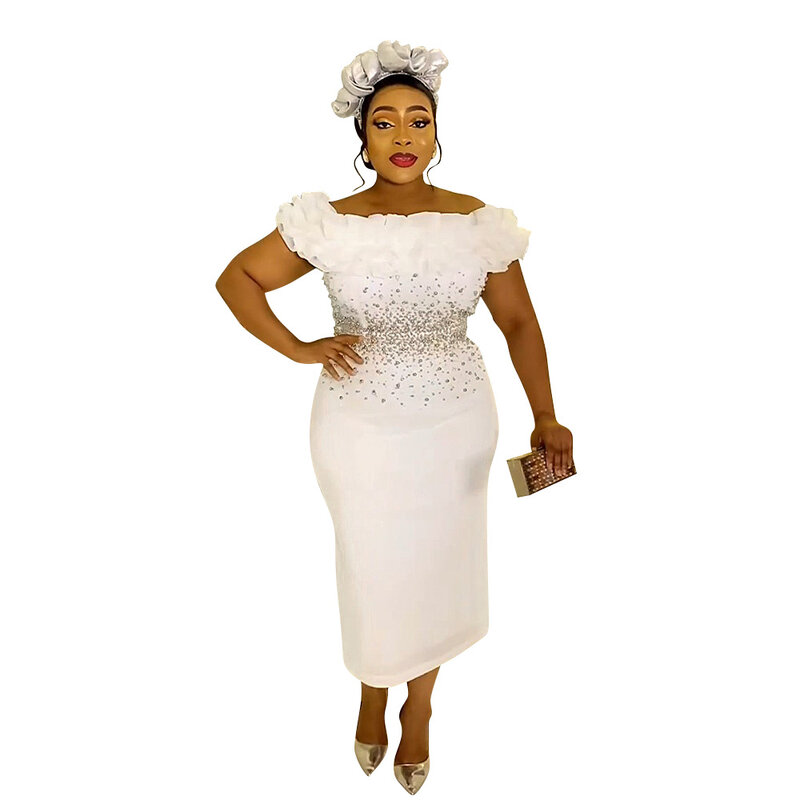 우아한 아프리카 드레스 여성용 오프 숄더 플러스 사이즈 웨딩 파티 롱 원피스, 다시키 앙카라 의상 로브, 2024 신상