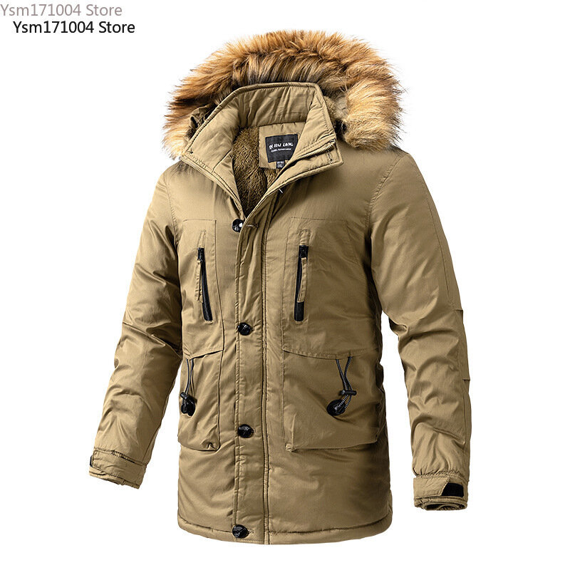 남성용 겨울 파크 코트, 단색 멀티 포켓 지퍼, 루즈 웜 다운 코트, 고품질 캐주얼 남성 코튼 다운 코트 재킷