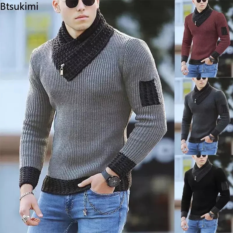 Suéter de punto Vintage para hombre, jersey de lana de cuello alto, de gran tamaño, de algodón cálido, estilo coreano, para otoño e invierno, novedad de 2024