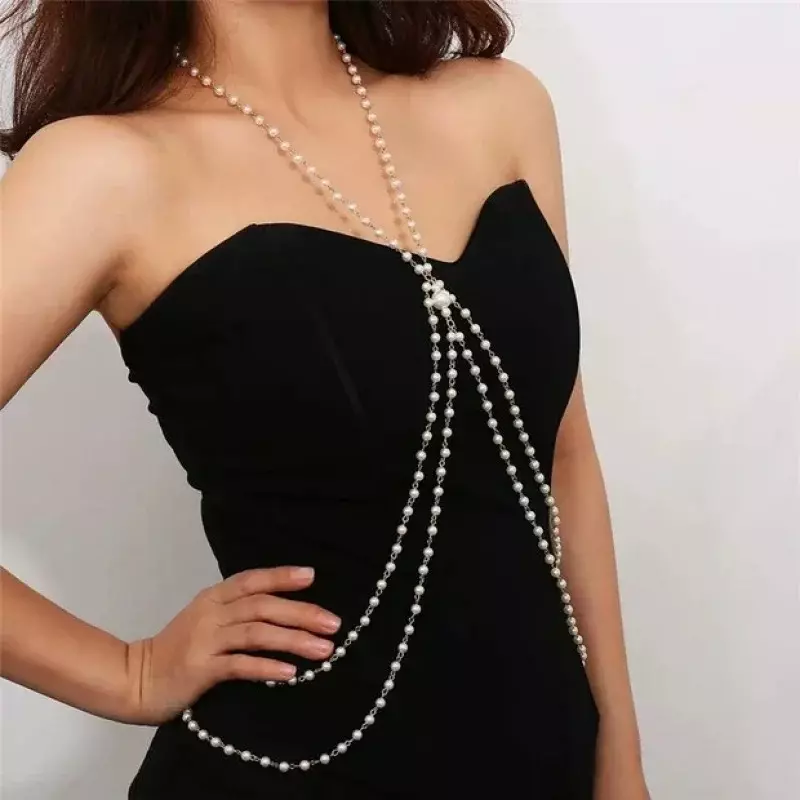 Exquisite New Sexy Double Layer Imitation Pearl Popular Women'S Body Chain Body Jewelry