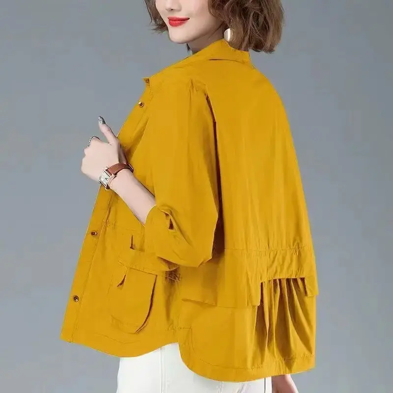 Fashion Single-breasted Solid Color Jackets Tops Female Spring All-match Loose Casual Long Sleeve Pockets Coats Women's Clothing