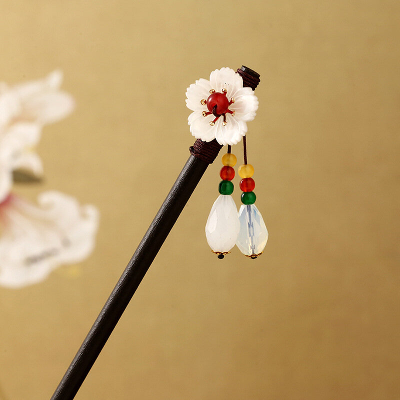 Chinese Bloemen Haarspeld Haarstick Voor Vrouwen Hanfu Partij Hoofddeksels Sandelhout Parel Haar Knot Chopstick Vintage Meisjes Haar Sieraden