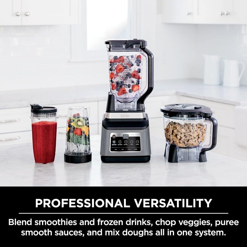 Ninja bn801 professional plus küchen system, 1400 wp mixer, 5 funktionen für smoothies, hacken, teig & mehr mit auto iq