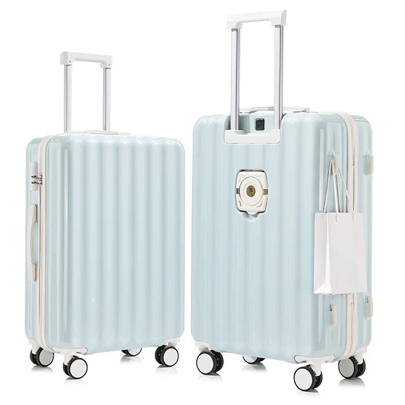 PLUENLI Multifunctional with Cup Holder Luggage Rechargeable Trolley Suitcase Male and Female Student Trolley Password