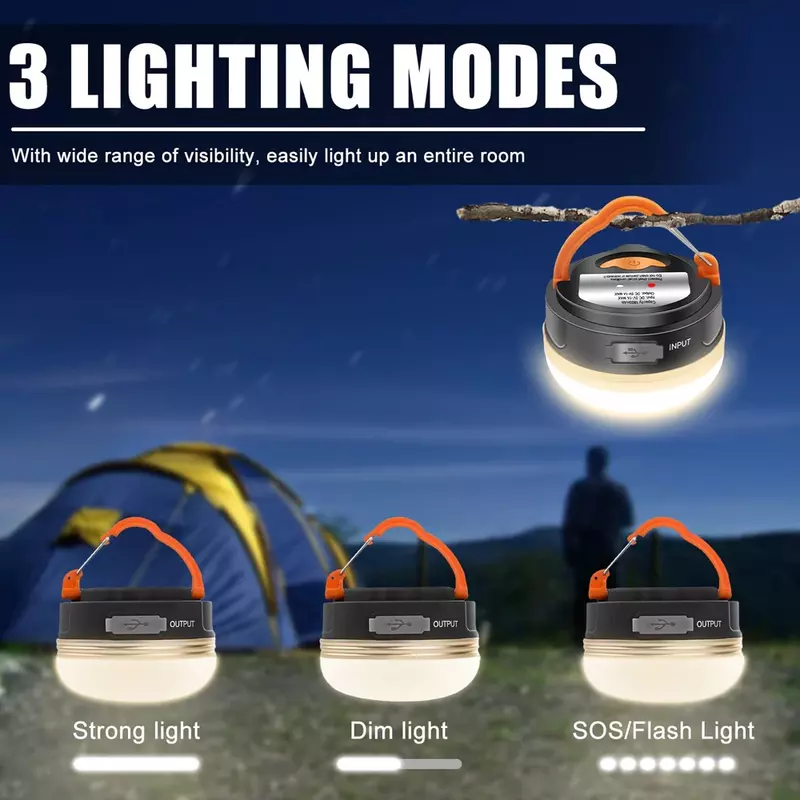 Alta potência LED lanterna de acampamento, lanterna portátil recarregável, iluminação ao ar livre reparação jardim, lâmpada tenda de emergência, 1800mAh, 10W