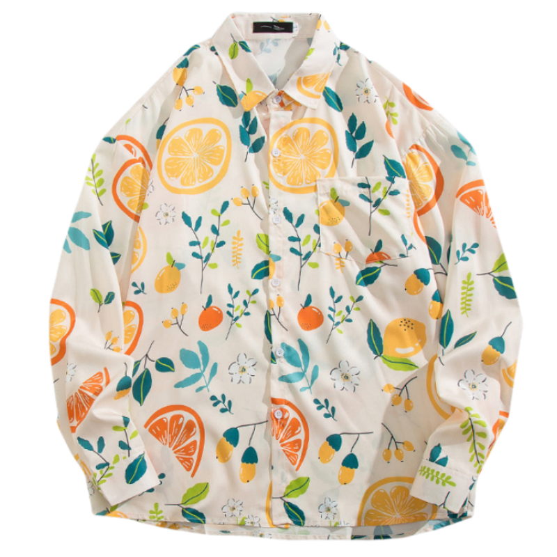 Men's Vintage Long Sleeve Floral Shirt Fashion Handsome Versatile Loose Fitting Casual Hawaii Printed Shirts Jacket