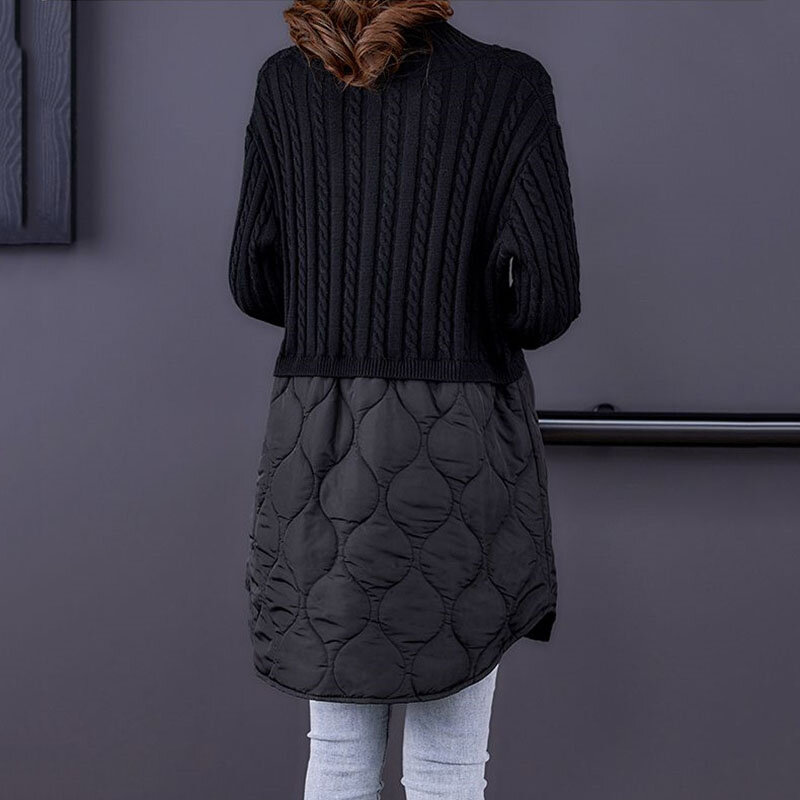 여성용 루즈 캐주얼 스플라이싱 니트, 따뜻한 여성 외투 오버코트, 가을 겨울 재킷, 2024 패션, 신상