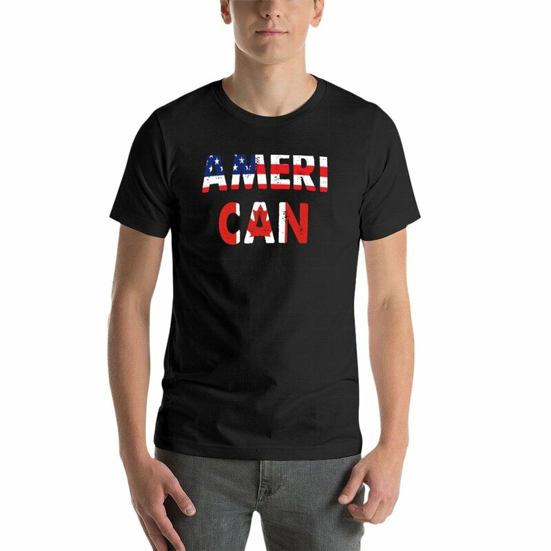New Ameri-Can American Canadian Flag T-Shirt graphic t shirts vintage t shirt Short t-shirt quick drying t-shirt mens t shirt