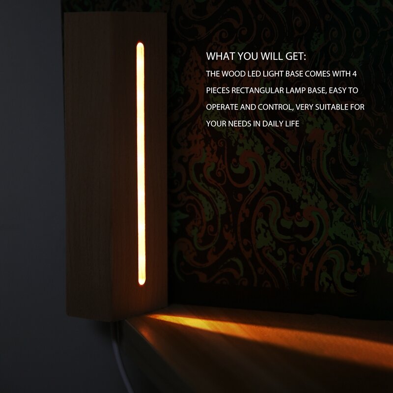 4Pcs Wooden LED Rectangle Light Base Wood Display Base Pedestal Light Lamp Stand For Acrylic Crystal Night Light Resin Art