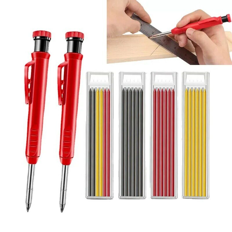 Solid Carpenter Pencil Set Hole Mechanical Pencil Refill Construction Marker Marking Tool for Carpenter Scriber Woodworking Arch