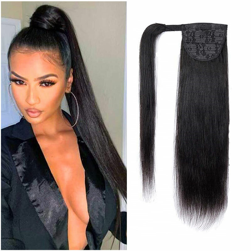Newmi Wrap Around Ponytail Extensions Human Hair for Women Straight Clip in Ponytail Hair Extension Natural Black Hairpieces