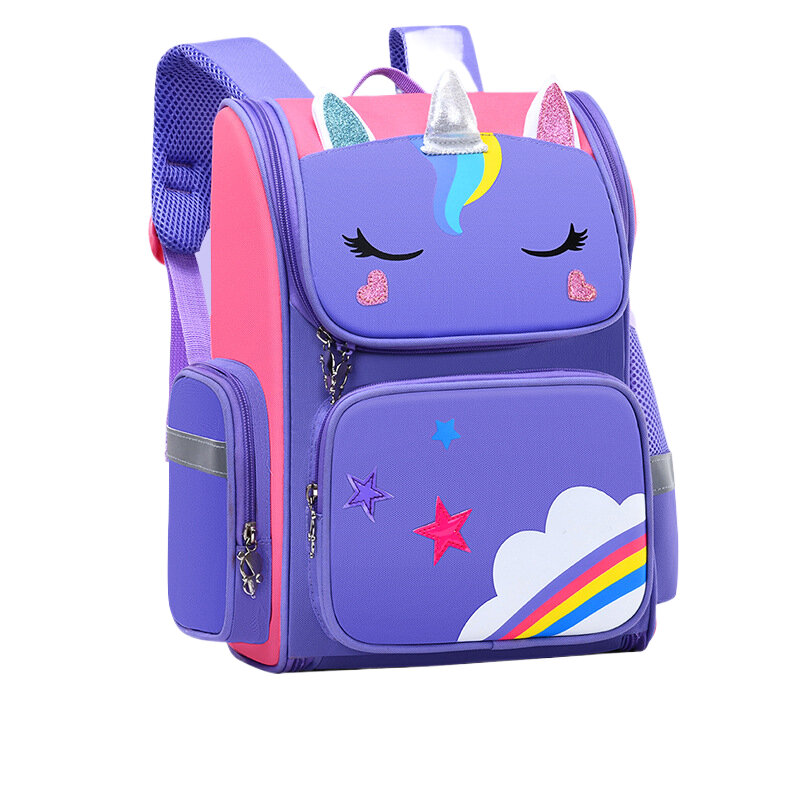 Водонепроницаемый рюкзак для начальной школы, с милым мультяшным рисунком единорога, большой вместимости, подходит для детей 5-8 лет, фиолетовый, синий, красный