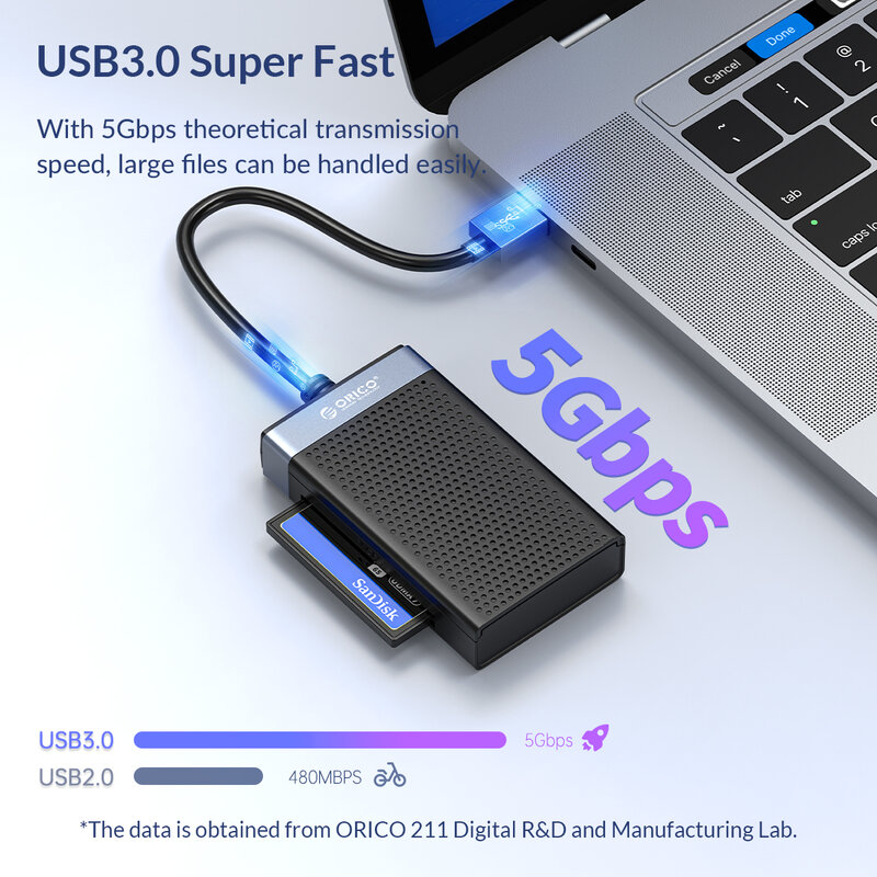ORICO USB 3.0 USB Pembaca Kartu SD 4 In 1 Pembaca Kartu Memori Kompatibel dengan SD TF CF MS Adaptor Kartu Flash ORICO Toko Resmi