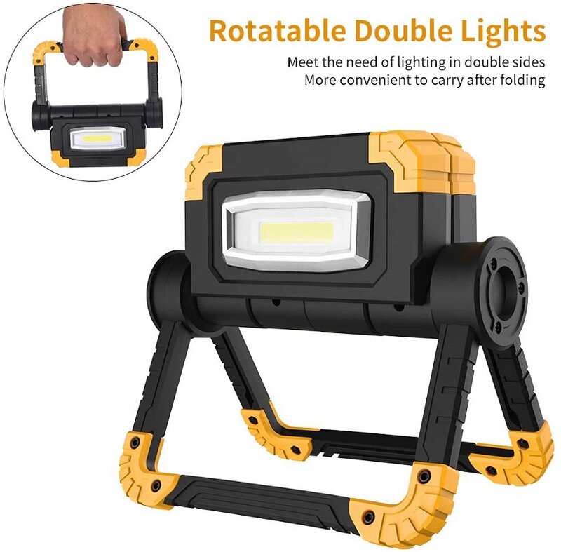 Powerful 2*cob Foldable Work Light 360°Rotatable Searchlight Portable Camping Lanterns Outdoor Spotlight Emergency Flood Light