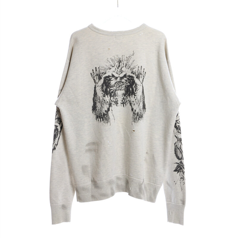 Mężczyźni Hip Hop w stylu Vintage zgrywanie bluza Streetwear jezus wydruk graficzny myte swetry jesień bawełniane, w stylu Harajuku sweter oversize