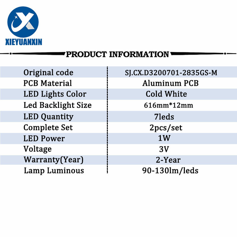 LED TVバックライトストリップ,2ピース/セット3v 616mm 100% mm,32インチTV修理用,SJ.CX.D3200701-2835GS-M 2ピース/セット