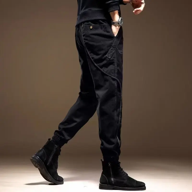 Macacão preto solto de pé reto masculino, calça tamanho grande, monocromática, moda estilista, casual, alta qualidade, outono, 2024