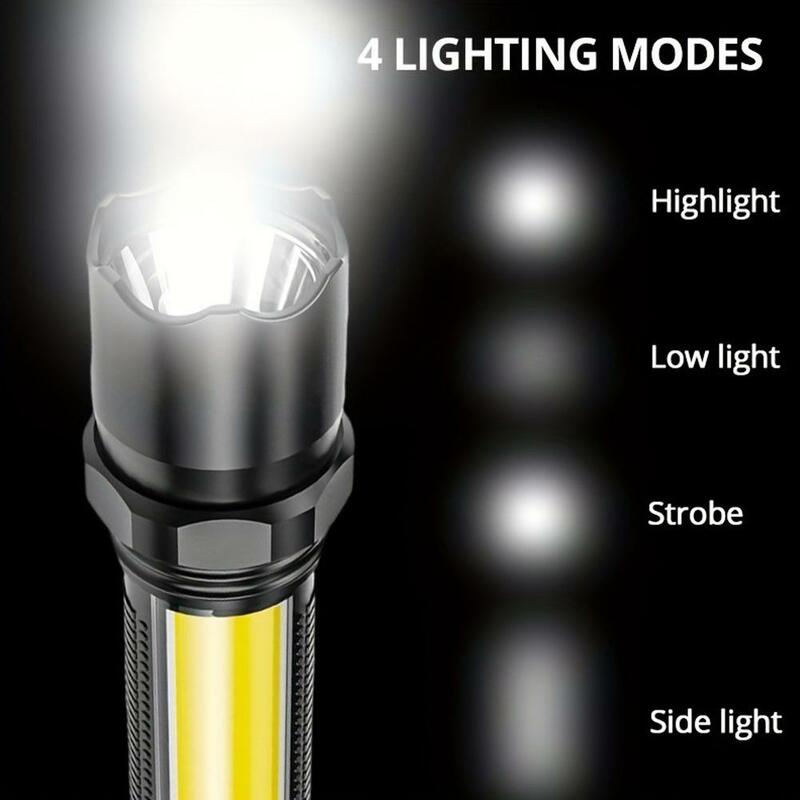 Mini linterna LED multifuncional recargable por USB con luz lateral COB, linterna de Camping, resistente al agua, altos lúmenes