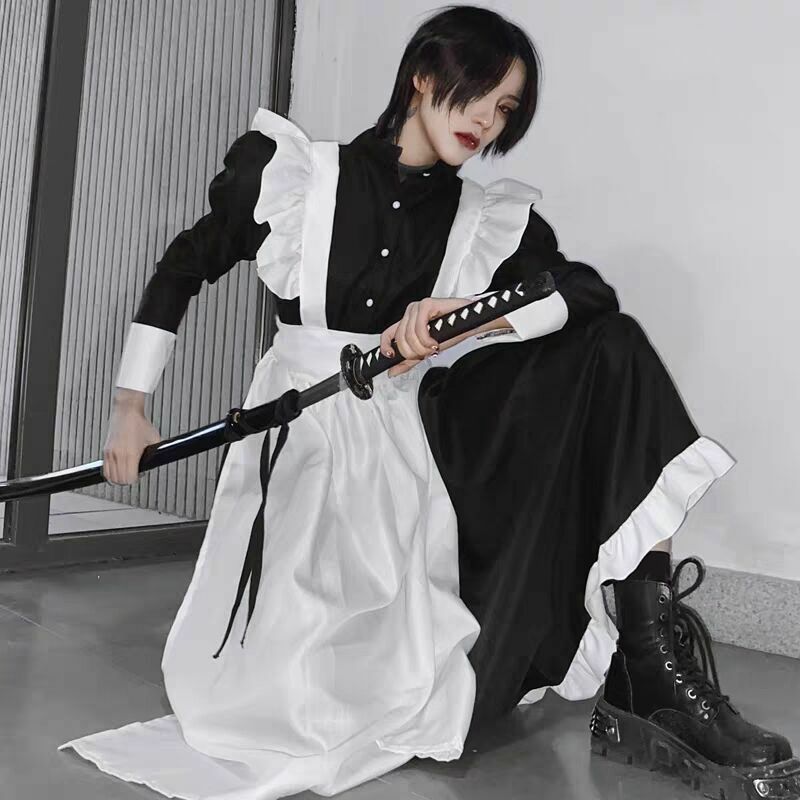 Tenue de femme de chambre longue pour hommes et femmes, robe tablier, robes Lolita, vêtements unisexes, costume Cosplay Anime, Jujutsu Kaimmense, 73
