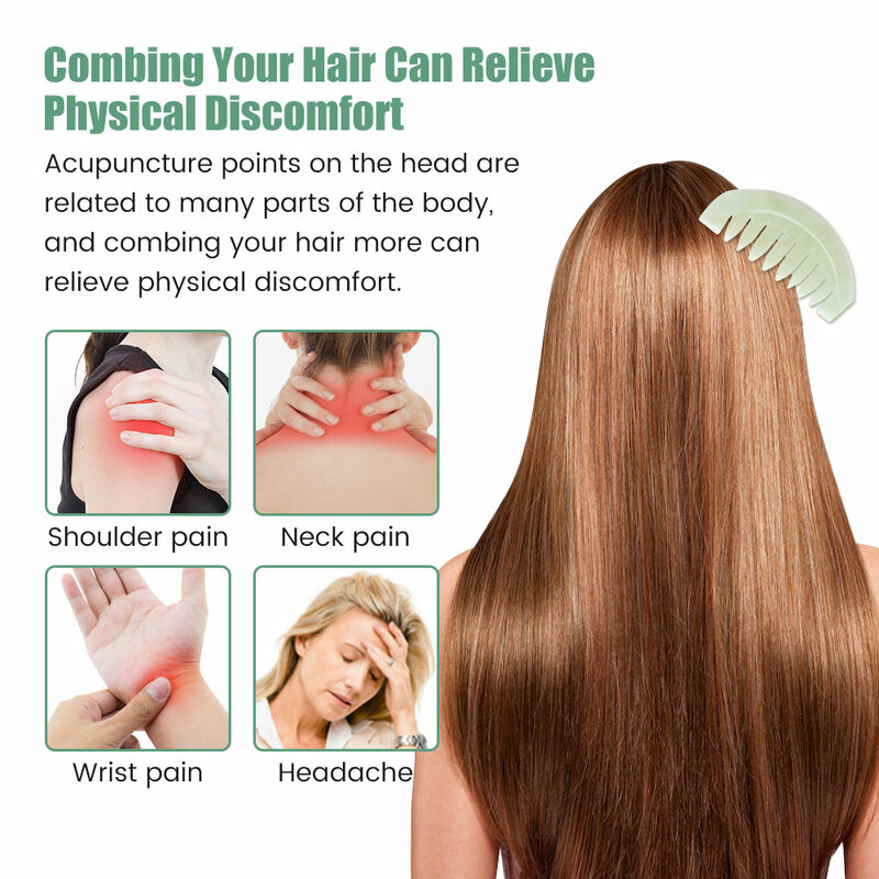 Pente de massagem jade para mulheres massageador de cabeça cuidado do couro cabeludo pentes de pedra jade natural gua sha board escova de cabelo raspador guache