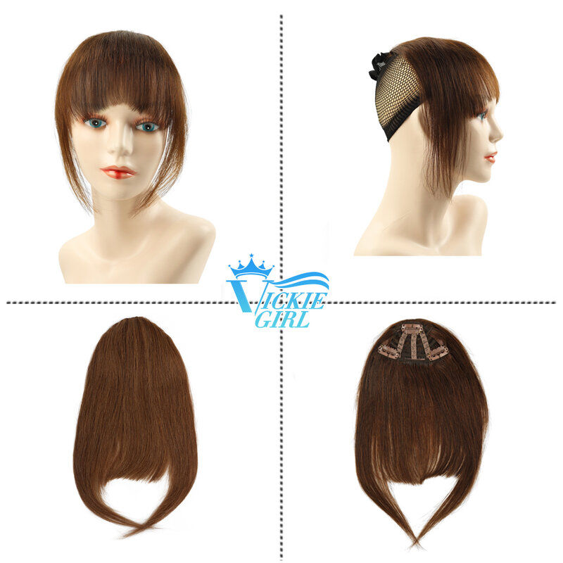 Straight Human Hair Bangs 3 clips  in  Remy Natural Human Hair Fringe Blonde Brown Color 8 inch 20g Front Bang