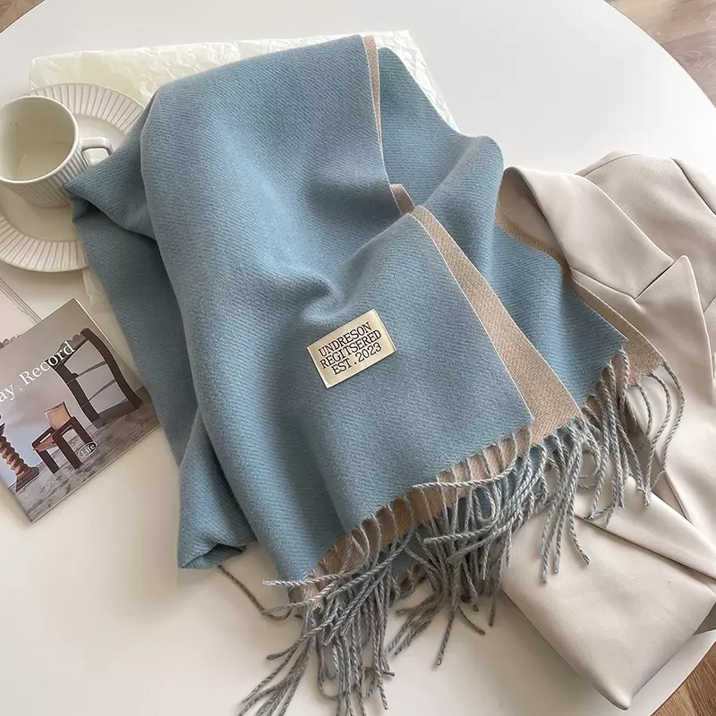 Модный однотонный кашемировый теплый шарф, новый дизайн, Пашмина, зимняя двухсторонняя разноцветная шаль, палантин с кисточками, одеяло