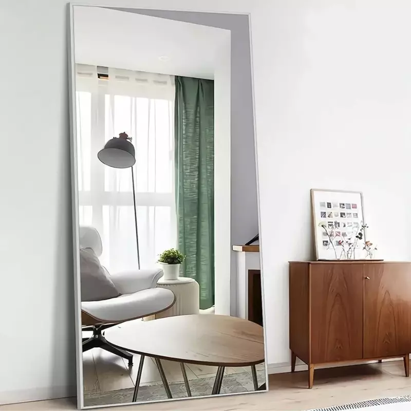 Espejo de tocador de longitud completa para el hogar, marco de Metal, plateado, 71 "x 32" con soporte