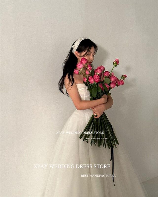 Xpay-Sweetheartストラップレスラインウェディングドレス、フェアリーチュールブライダルガウン、バックレスコルセット、韓国の写真撮影、カスタムメイド、2024